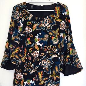 INC International Concepts L Anna Sui Dress Womens S Floral Bell Sleeve